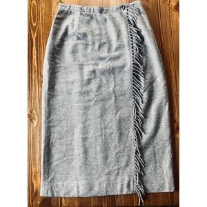 Lizwear Vintage Gray Fringed Wrap Style Midi Skirt Women's Size 10